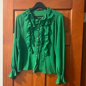 Zara Vibrant Green Ruffled Blouse